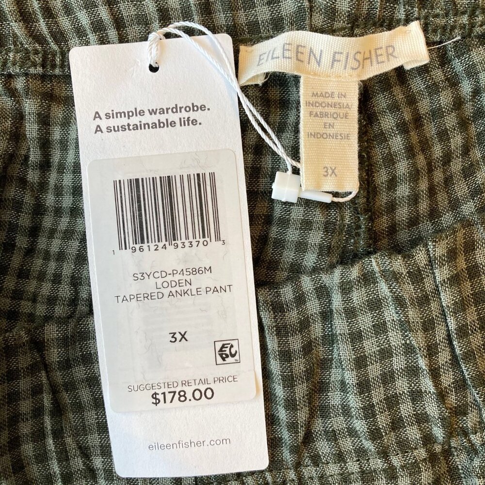 Eileen Fisher Organic Linen Tapered Ankle Pants Puckered Plus 3X Loden NWT - Picture 4 of 11